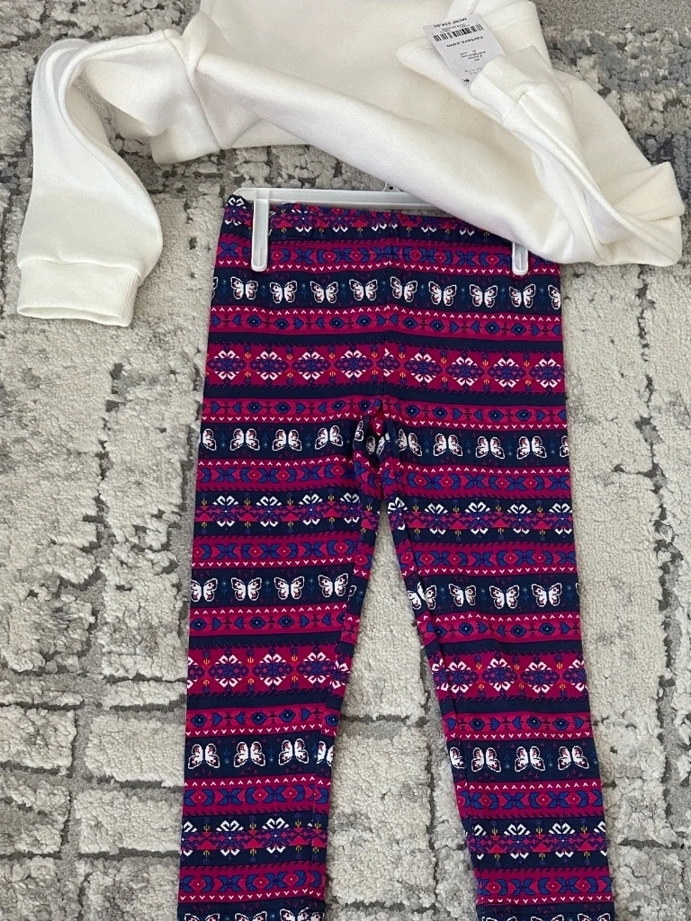 NWT Carter’s Girls' White long sleeve Butterfly Top & Patterned Leggings Set 2T